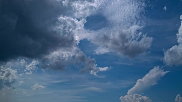 Sky timelapse. Daytime time-lapse. Skies are moving. Moving clouds and sun. 4K Time lapse. The Sky with clouds. Cloud cloudscape time-lapse. Blue sky time lapse. Nature weather with blue sky.
