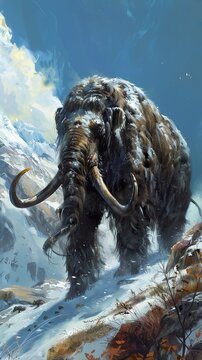 Majestic Woolly Mammoth in a Frozen Landscape: A Glimpse into the Ice Age