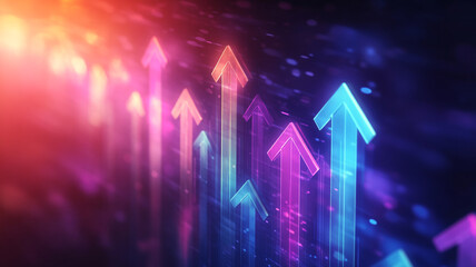 Colorful upward arrows representing business growth and success in a digital environment