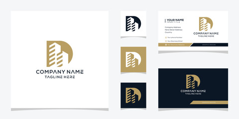 Letter D Apartment Building Logo Design Icon, Business Card Vector Template