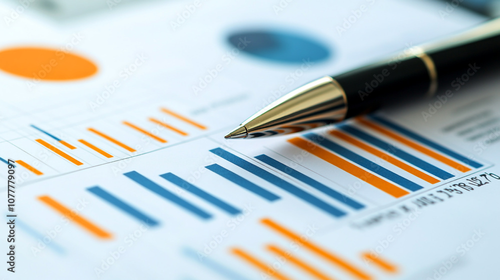 Aufkleber business analysis report featuring charts and graphs with a pen on a document