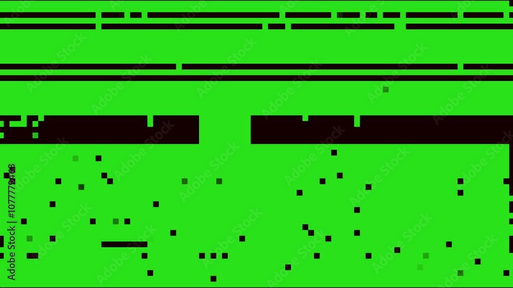 Poster green screen with fast moving pixelated lines and shapes