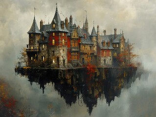 Floating Castle in the Mist: A Fantasy Architecture Masterpiece