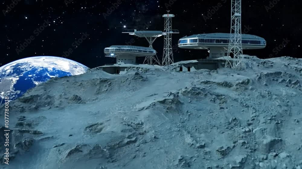 Poster concept of a futuristic moon base on the lunar surface at night generative ai