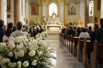 Reflective Moment Attendees at a Funeral Service