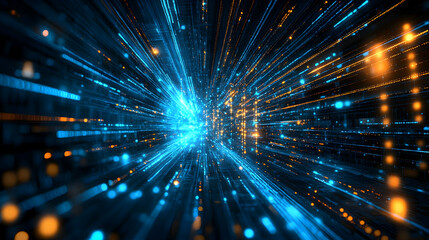 Abstract 3D Background with Blue and Orange Lines and Lights