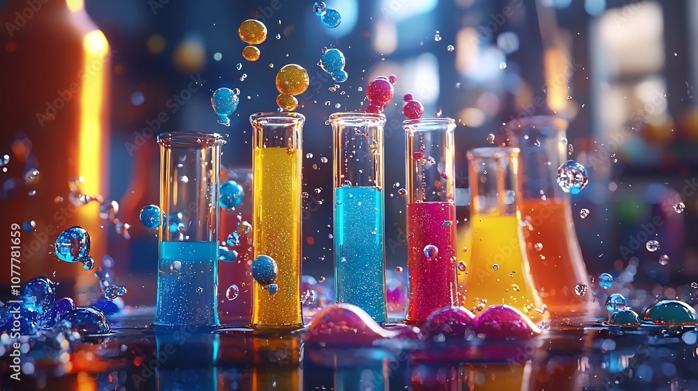 Poster captivating 3d animation of cartoon students engaging in hands on science experiment with colorful l