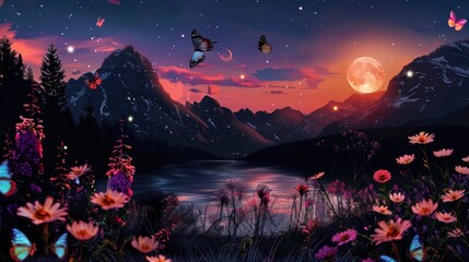 Naklejka premium Enchanted Mountain Lake