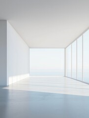 Obraz premium Spacious White Minimalist Home with Sea View, Embracing Serenity and Clean Design