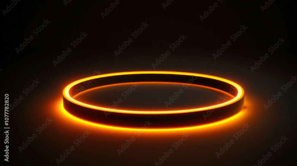 Poster illuminated circular ring on dark background with ambient glow, symbolizing modern design and futuri