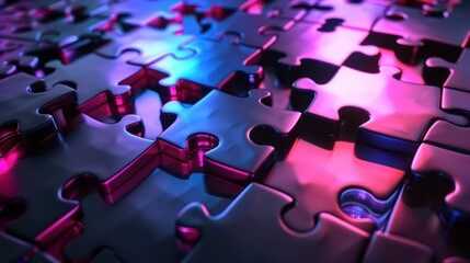 Metallic Puzzle Pieces in Neon Light