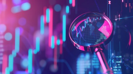 Magnifying Glass Over Stock Market Charts