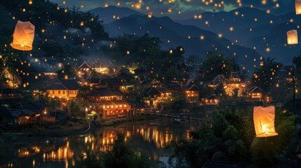 Night Sky Illuminated by Floating Lanterns