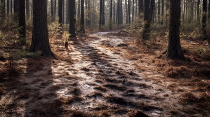 Obraz premium Forest Path in the Morning Sunlight