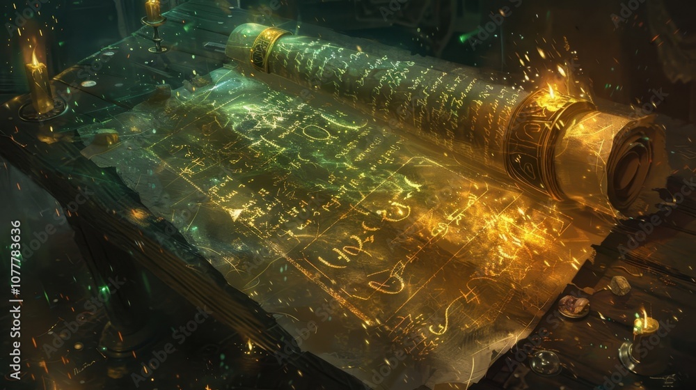 Poster the scroll was inscribed with a beautiful calligraphy of radiant spell glyphs each one representing 