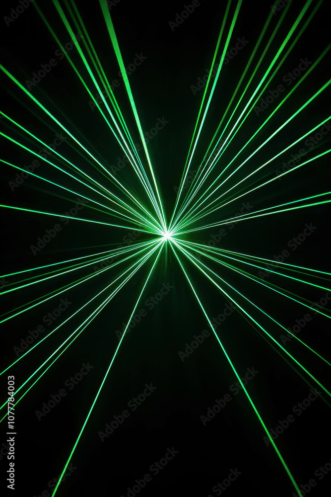 Poster dynamic green laser rays abstract image creating a vivid display of light, energy, and motion agains