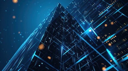 Abstract Digital Cityscape with Glowing Lines