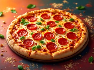 Pizza Pepperoni and Cheese on the dish and clean table.