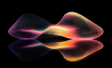 Fototapeta premium Ethereal Neon Curved Lines 3D Render with Colorful Energy Flow and Shimmering Reflections on Dark Background.