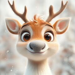 Cute Cartoon Reindeer with Big Eyes and Smiling Face