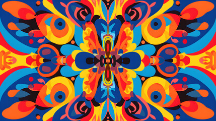A colorful abstract painting of a butterfly with a black background. The butterfly is surrounded by a lot of different colors and shapes