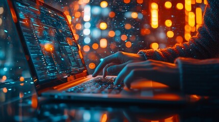 Close up image of a professional using a laptop with a collaborative video call interface representing seamless communication and teamwork in the modern workplace