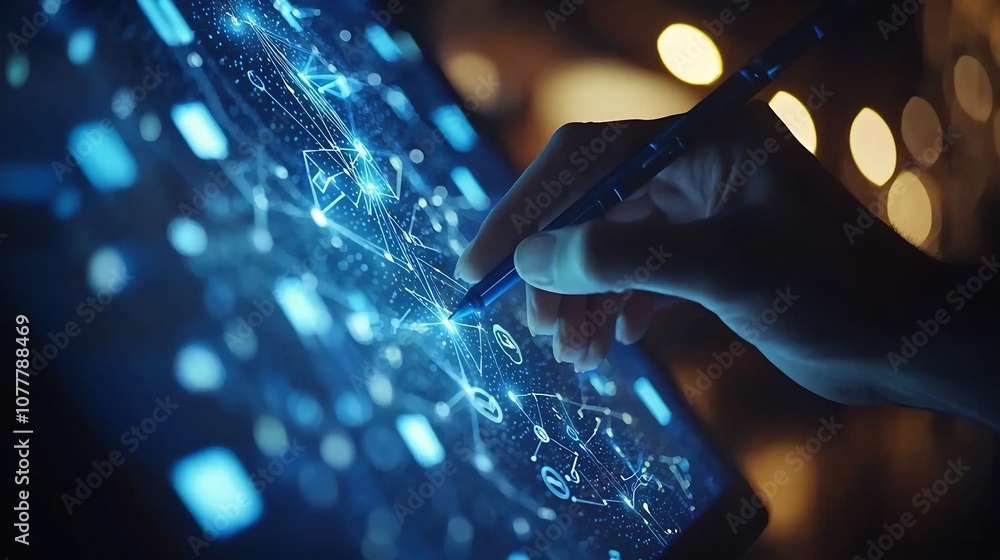Aufkleber close up scene of a person taking notes on a digital tablet with communication symbols and icons sho
