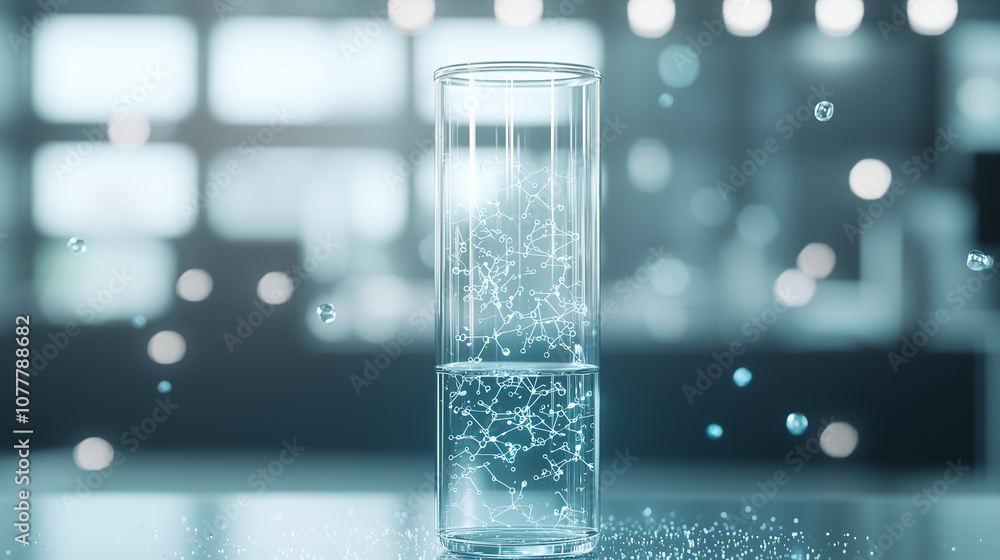 Poster water molecule in glass: a mesmerizing abstract visualization of a water molecule, depicted as a net