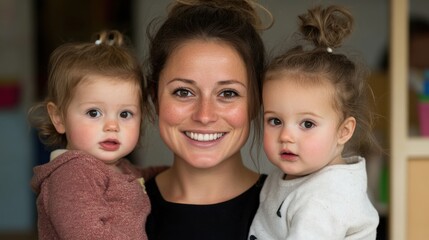 遊び心のある教室で、楽しそうな保育士と幸せな子供たち