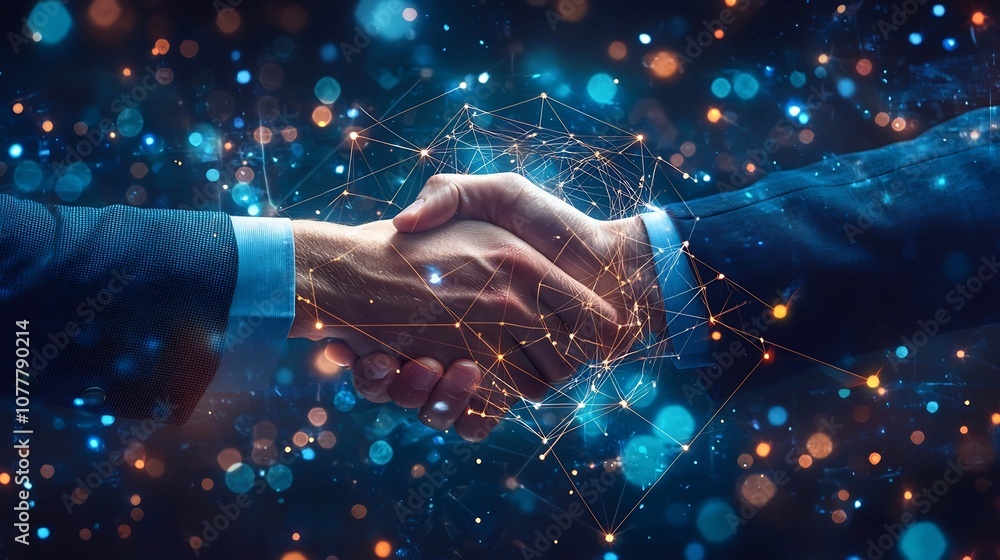 Aufkleber two business professionals shaking hands and exchanging ideas in a corporate meeting with laptops an