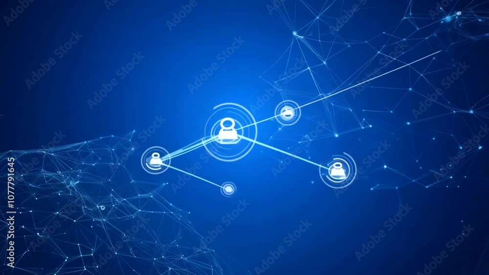 Poster abstract network of connected dots and lines on a blue background generative ai