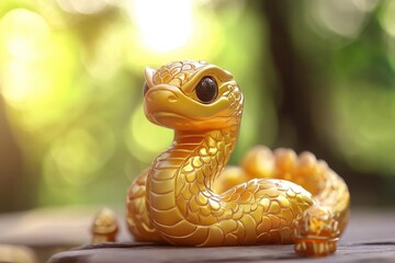 Fototapeta premium Golden Snake Figurine with Detailed Scales and Eyes