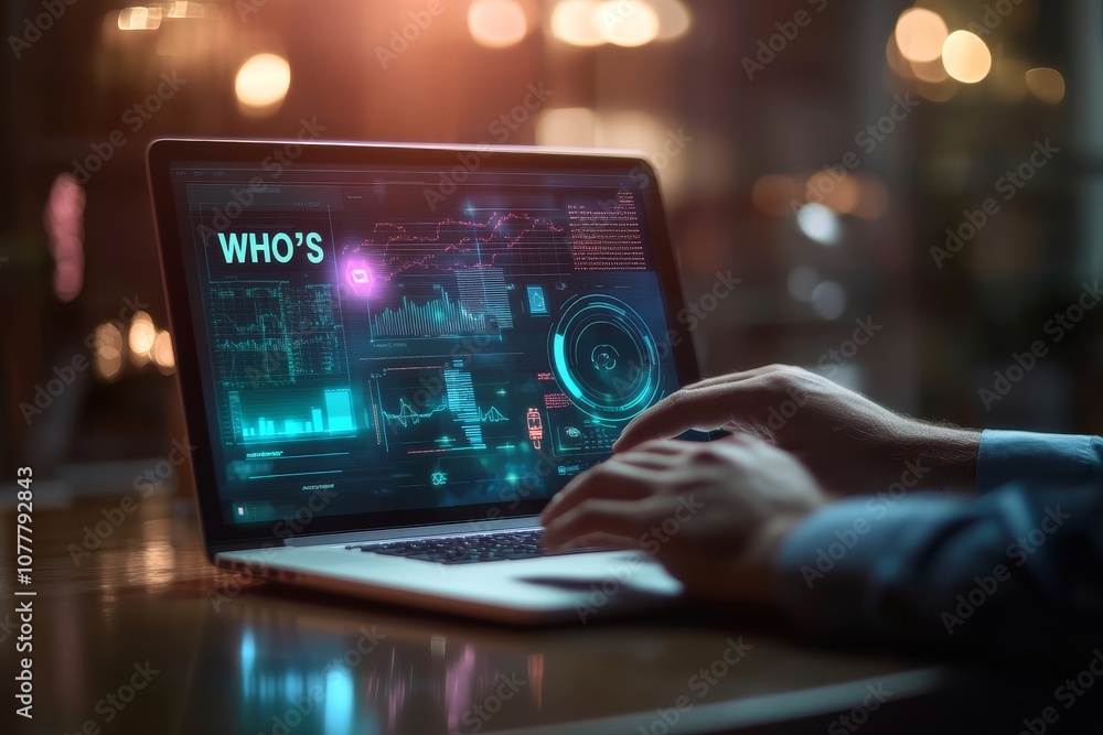 Leinwandbilder Person using laptop with a digital interface showing 
