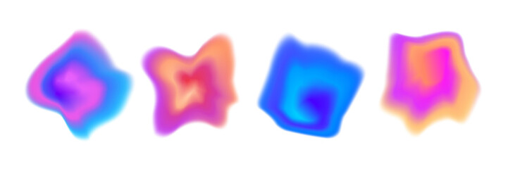 Bright colorful gradient blob set. Liquid blur gradation background collection. Iridescent blurry irregular shape pack for poster, banner, leaflet, brochure. Vector neon watercolor paint fluid bundle