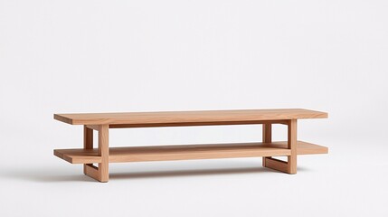 A stylish wooden coffee table with a minimalist design, featuring two shelves and a natural finish, perfect for modern living spaces.