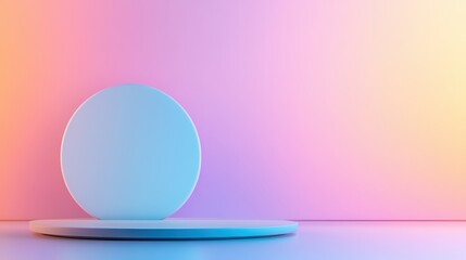 A minimalist scene featuring a soft, pastel-colored background with a circular display stand, This versatile image can be used for product showcases, presentations, and creative design projects,