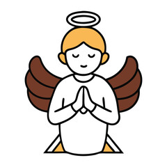 A serene angel figure in prayer, with soft, flowing wings and a peaceful expression. The logo symbolizes hope, spirituality, and divine protection. Elegant and calming design.