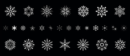Snowflakes icon collection. Graphic modern black and white ornament.