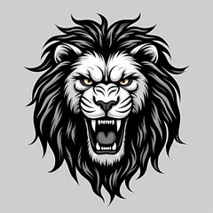 Obraz premium lion logo design with angry expression in black end white monochrome style