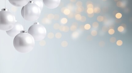 Silver balls on a pastel background. minimalism and modern Christmas background. space for text