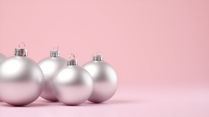 Silver balls on a pastel background. minimalism and modern Christmas background. space for text