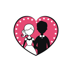 A romantic Valentine’s Day vector featuring silhouettes of a couple sharing a heartfelt moment, framed by decorative elements like hearts and soft flourishes, evoking love and affection.