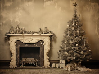 Vintage Christmas scene sepia tones background