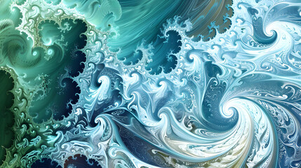 The image is a beautiful and intricate representation of a wave, with a mix of blue and white colors. 