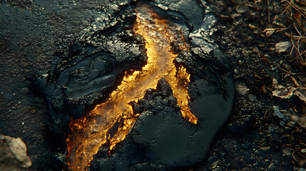 Fototapeta premium Black Ground with Golden Crack - Realistic Image