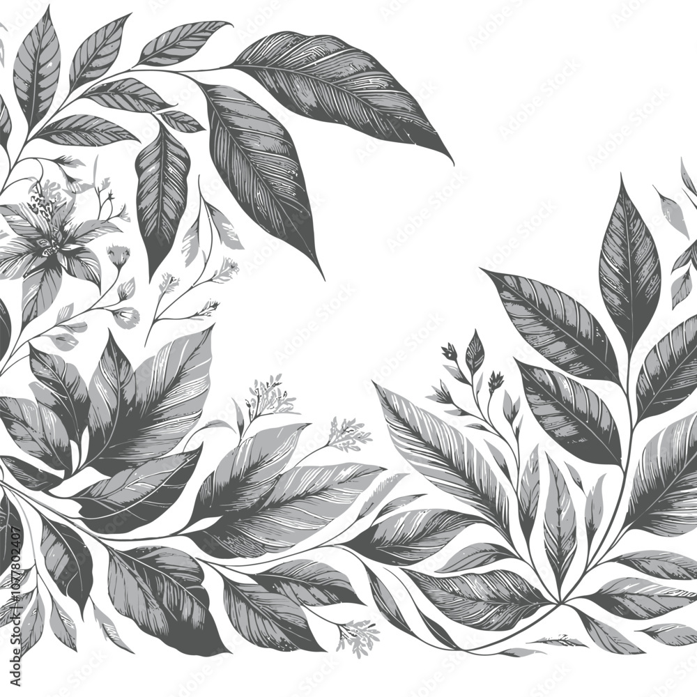 Poster botanical-themed border with intricate leaf and petal patterns, creating a natural, frame vector