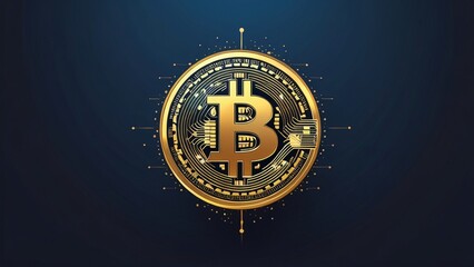 Golden Bitcoin Cryptocurrency Symbol on Blue Background