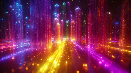 Abstract Background with Neon Lights and Bokeh