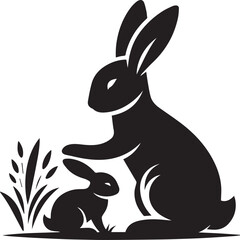 Obraz premium Caring rabbit tending to a patch of grass silhouette
