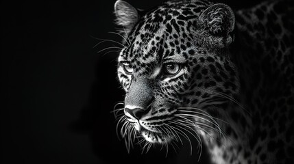 Intense Gaze of a Leopard: A Striking Black and White Wildlife Portrait